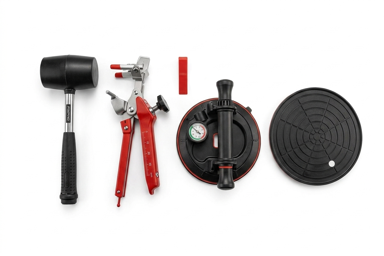 Layit PRO-TILER – Profesionálna sada na pokládku (Vákuová prísavka + Nivelácia + Kliešte + Kladivo)
